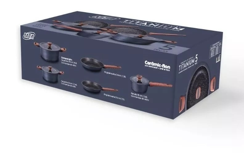 Jogo De Panelas 5 Peças Titanium MTA Revestimento Cerâmico Antiaderente - TitanCeraSet - Default Title - Tudo Shop