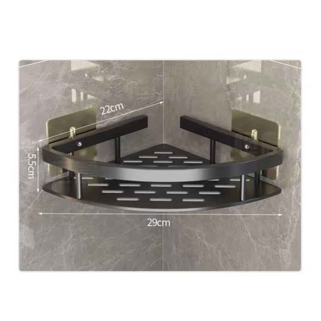 Prateleira De Banheiro Sem Furo - ShelfPrime Black - retangular, canto, Combo 2 Prateleiras Ret. + 2 Suportes Higiênicos - Tudo Shop