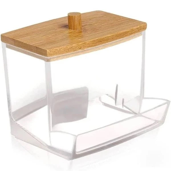 Organizadores Tampa De Bambú - EcoBamboo - Organizador duplo, Organizador Quadrado, Porta Algodão Grande, Porta Cotonetes, Porta Algodão Pequeno, Pote Organizador Duplo - Tudo Shop