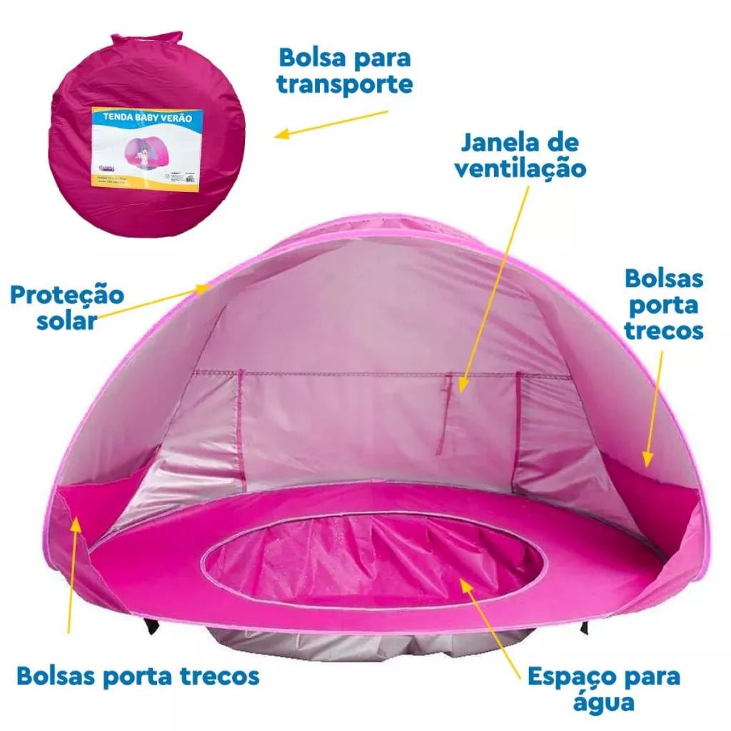 Tenda De Praia Com Piscina Infantil - SolarBabe UV Tent - Amarelo, Azul, Laranja, Rosa - Tudo Shop
