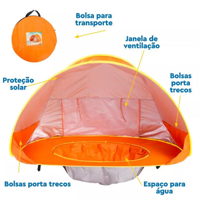 Tenda De Praia Com Piscina Infantil - SolarBabe UV Tent - Amarelo, Azul, Laranja, Rosa - Tudo Shop