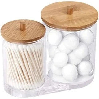 Organizadores Tampa De Bambú - EcoBamboo - Organizador duplo, Organizador Quadrado, Porta Algodão Grande, Porta Cotonetes, Porta Algodão Pequeno, Pote Organizador Duplo - Tudo Shop
