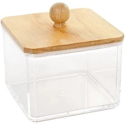 Organizadores Tampa De Bambú - EcoBamboo - Organizador duplo, Organizador Quadrado, Porta Algodão Grande, Porta Cotonetes, Porta Algodão Pequeno, Pote Organizador Duplo - Tudo Shop