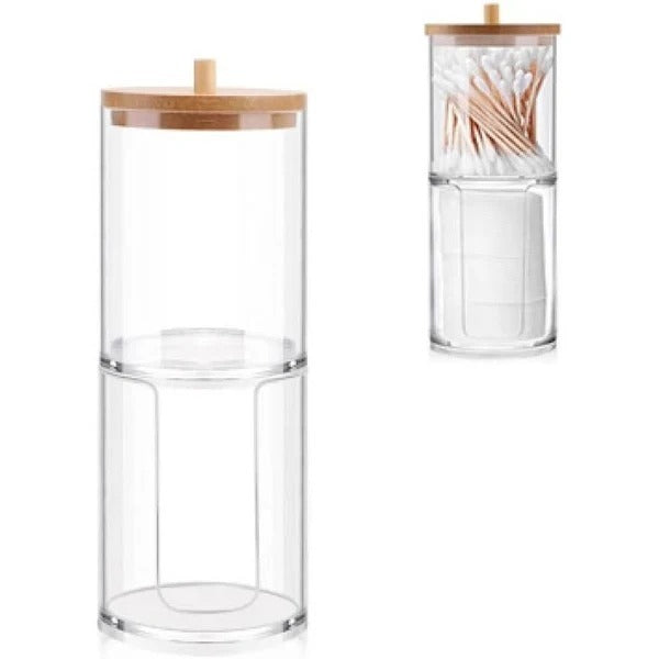 Organizadores Tampa De Bambú - EcoBamboo - Organizador duplo, Organizador Quadrado, Porta Algodão Grande, Porta Cotonetes, Porta Algodão Pequeno, Pote Organizador Duplo - Tudo Shop