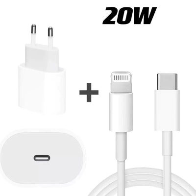 Carregador De iPhone 1m 20w - CarregaFast - Cabo USB-C, Fonte 20W, Fonte 20W + Cabo USB-C - Tudo Shop