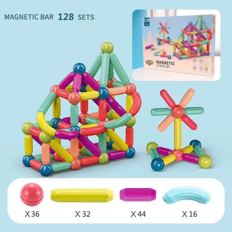 Brinquedo de Montagem Magnética - Magno Kids - 25PCS, 42PCS, 64PCS, 128PCS - Tudo Shop