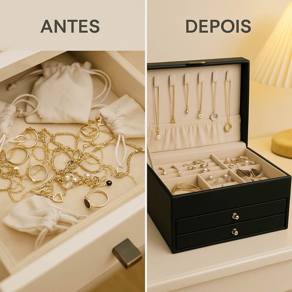 Caixa Organizadora de Joias com 3 Camadas - LuxJewels