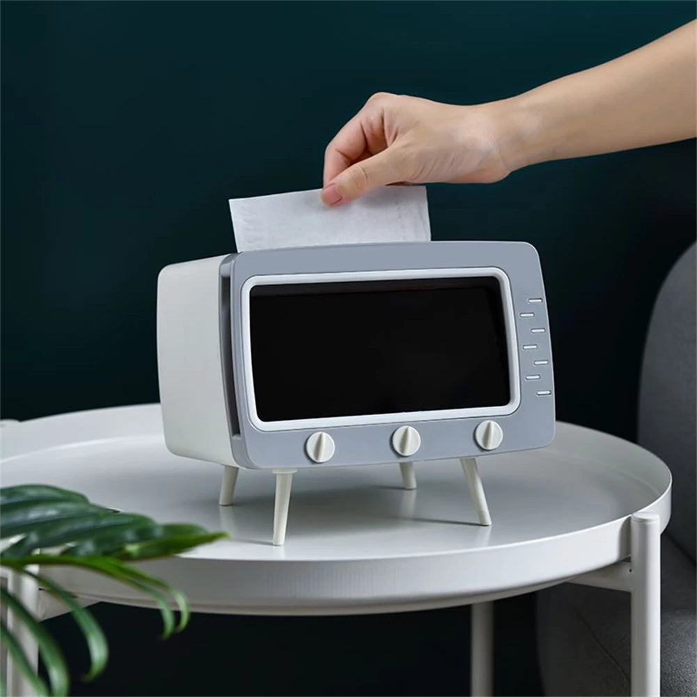 Suporte de Celular e Porta Lenços - TV Tissue - Azul e Amarelo, Verde, Rosa, Branco e Cinza - Tudo Shop