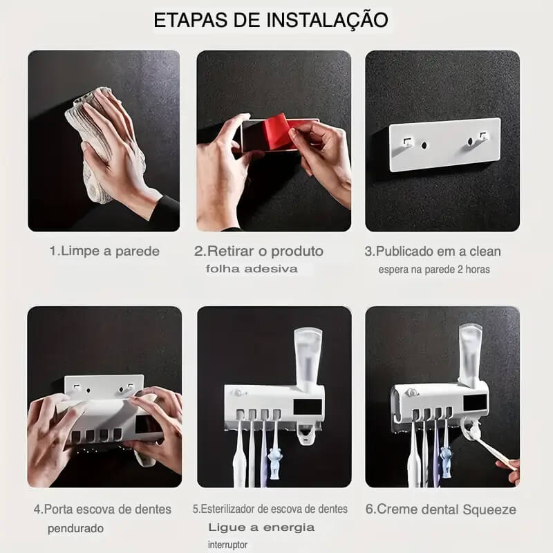 Porta Escovas/Dispenser de Pasta Com Esterilizador UV - SteriBrush UV Pro
