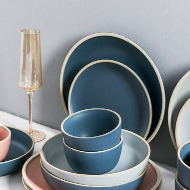 Louça de Porcelana de Ossos Estilo Nórdico - Nordic Touch - Azul, Branco, Rosa, Verde Claro - Tudo Shop