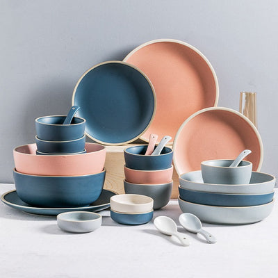 Louça de Porcelana de Ossos Estilo Nórdico - Nordic Touch - Azul, Branco, Rosa, Verde Claro - Tudo Shop
