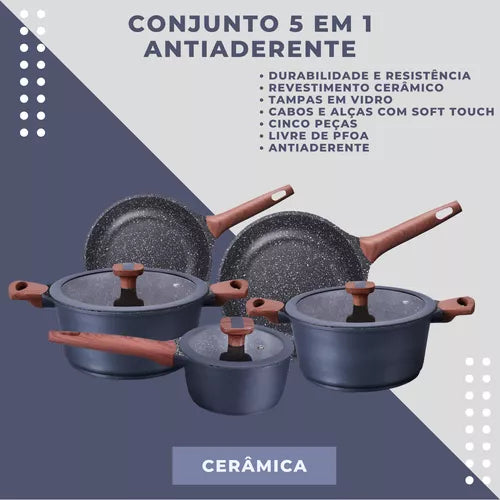Jogo De Panelas 5 Peças Titanium MTA Revestimento Cerâmico Antiaderente - TitanCeraSet - Default Title - Tudo Shop