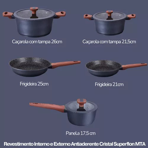 Jogo De Panelas 5 Peças Titanium MTA Revestimento Cerâmico Antiaderente - TitanCeraSet - Default Title - Tudo Shop