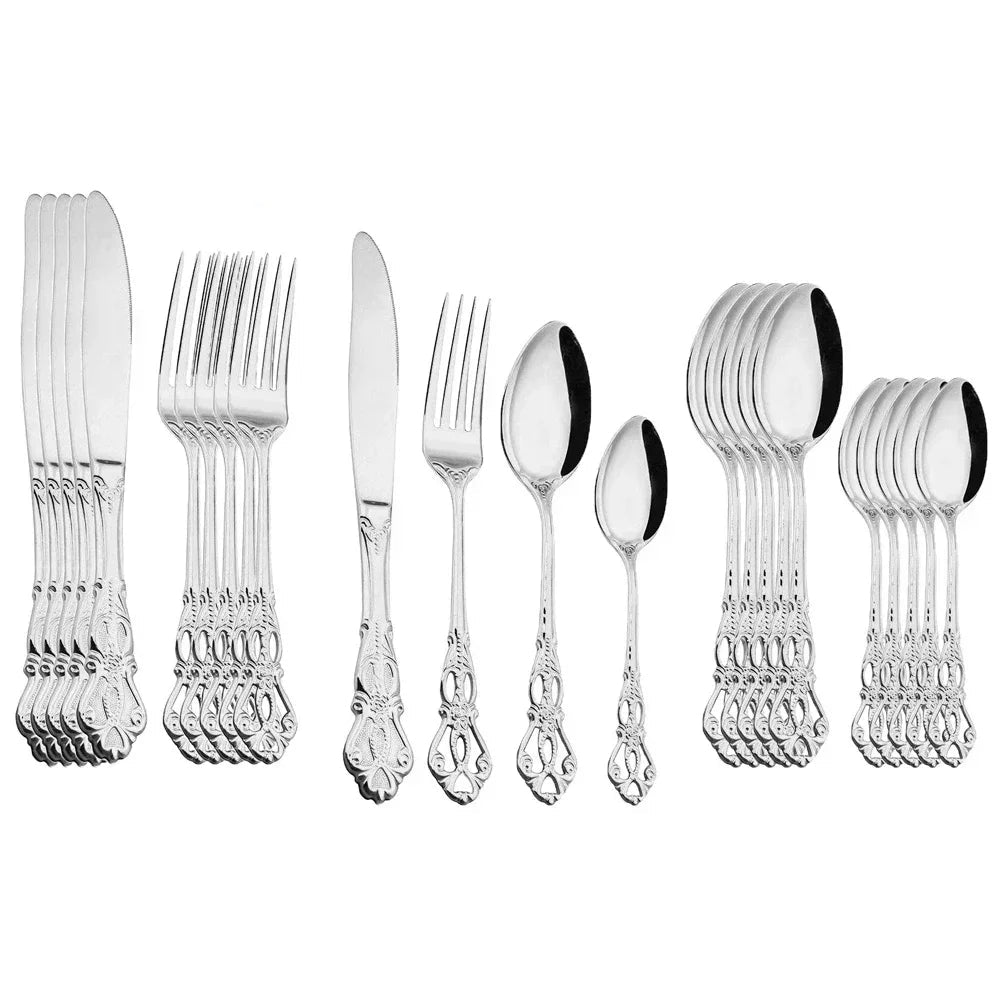 Faqueiro Inox 24 Peças - RoyalCutlery - Faqueiro Inox Prata 24pcs Box, Faqueiro Inox Dourado 24pcs Box, Faqueiro Inox Rose Gold 24pcs Box, Faqueiro Inox Prata 16pcs Box, Faqueiro Inox Dourado 16pcs Box, Faqueiro Inox Rose Gold 16pcs Box, Faqueiro Inox Preto 16pcs Box, Talheres Inox Prata 24pcs, Talheres Inox Dourado 24pcs, Talheres Inox Rose Gold 24pcs - Tudo Shop