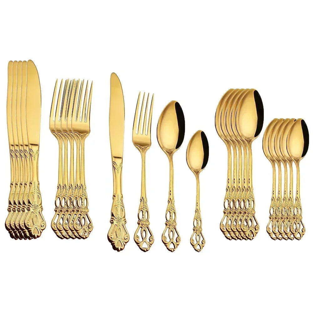 Faqueiro Inox 24 Peças - RoyalCutlery - Faqueiro Inox Prata 24pcs Box, Faqueiro Inox Dourado 24pcs Box, Faqueiro Inox Rose Gold 24pcs Box, Faqueiro Inox Prata 16pcs Box, Faqueiro Inox Dourado 16pcs Box, Faqueiro Inox Rose Gold 16pcs Box, Faqueiro Inox Preto 16pcs Box, Talheres Inox Prata 24pcs, Talheres Inox Dourado 24pcs, Talheres Inox Rose Gold 24pcs - Tudo Shop