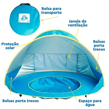 Tenda De Praia Com Piscina Infantil - SolarBabe UV Tent - Amarelo, Azul, Laranja, Rosa - Tudo Shop