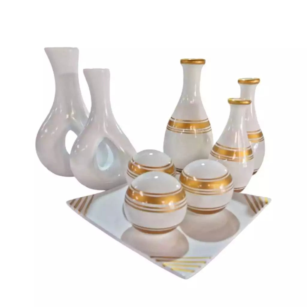 Conjunto Decorativo De Cerâmica 9 Peças - CeramiLux