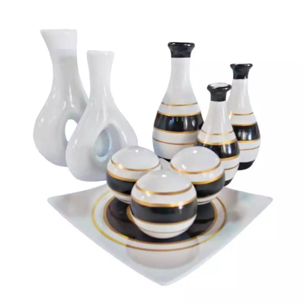 Conjunto Decorativo De Cerâmica 9 Peças - CeramiLux
