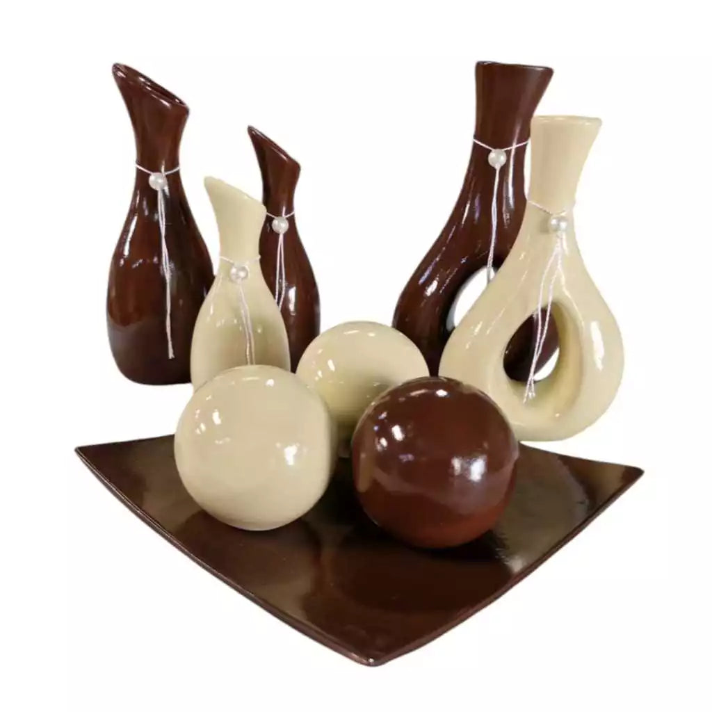 Conjunto Decorativo De Cerâmica 9 Peças - CeramiLux