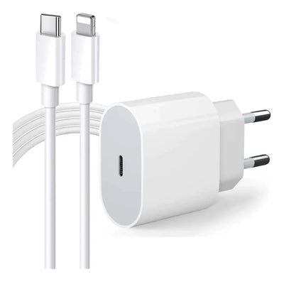Carregador De iPhone 1m 20w - CarregaFast - Cabo USB-C, Fonte 20W, Fonte 20W + Cabo USB-C - Tudo Shop