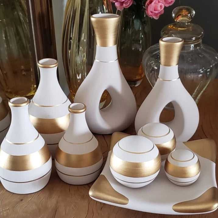 Conjunto Decorativo De Cerâmica 9 Peças - CeramiLux