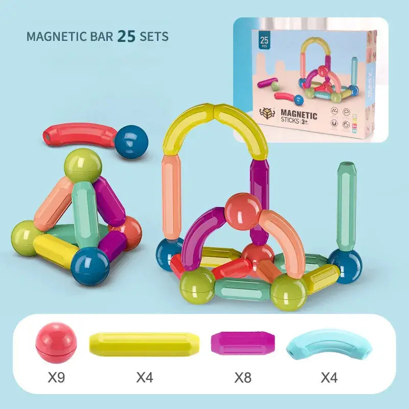 Brinquedo de Montagem Magnética - Magno Kids - 25PCS, 42PCS, 64PCS, 128PCS - Tudo Shop